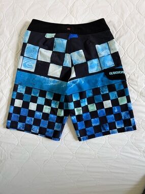 Quiksilver Black and Blue Checkerboard Surf Shorts